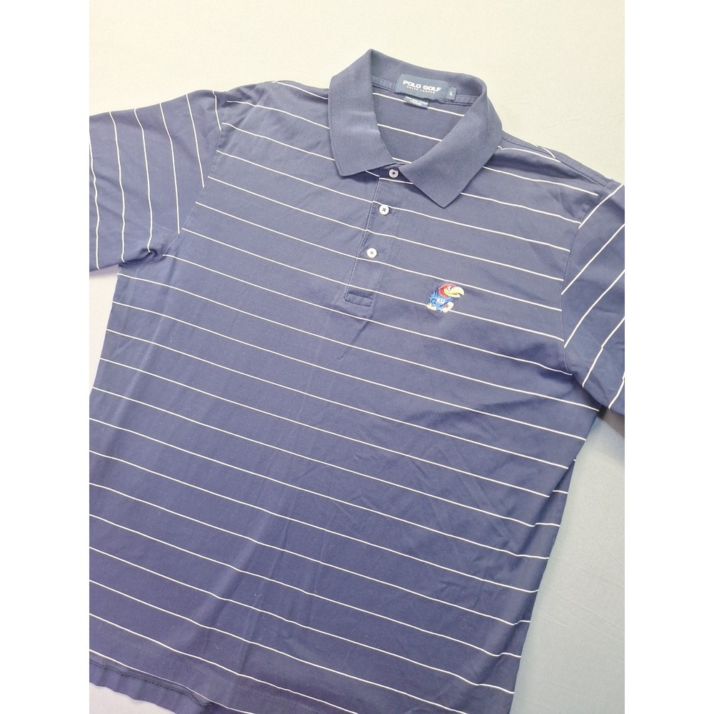 Polo Golf Ralph Lauren Poloā Shirt Kansas Jayhawks Mens Large Dark Blue Striped